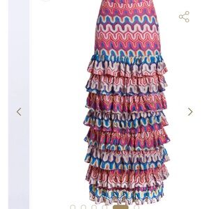 PatBO Pink and Blue Ruffled Maxi Skirt Resort Wear